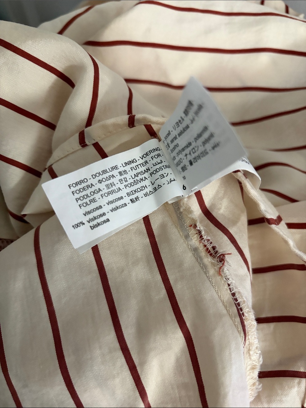 Zara Womens Shirt Dress Large Cream Maroon Striped Midi Button Front Collared - Picture 9 of 9